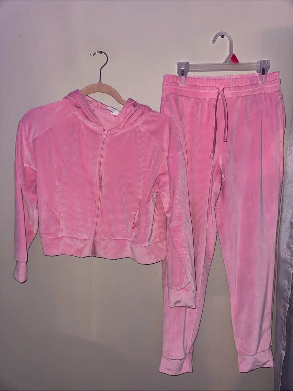 90 Degree By Reflex Pink Velour Hoodie & Jogger Pajama Set